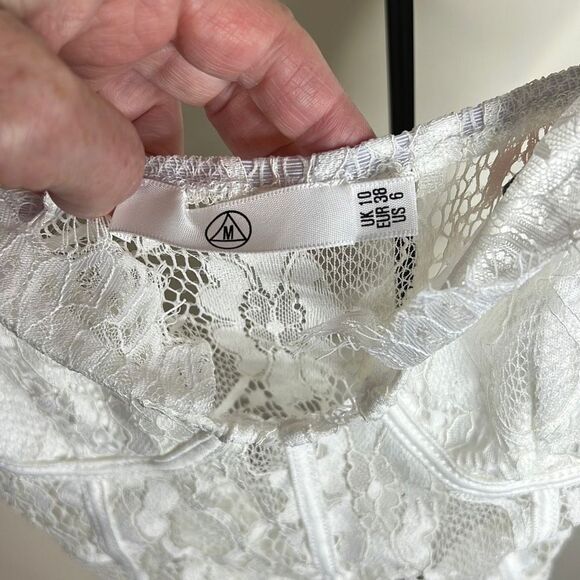 Miss Guided Womens Floral Lined Lace Adjustable Sheer Mesh Bodysuit White Size 6 - Picture 3 of 6